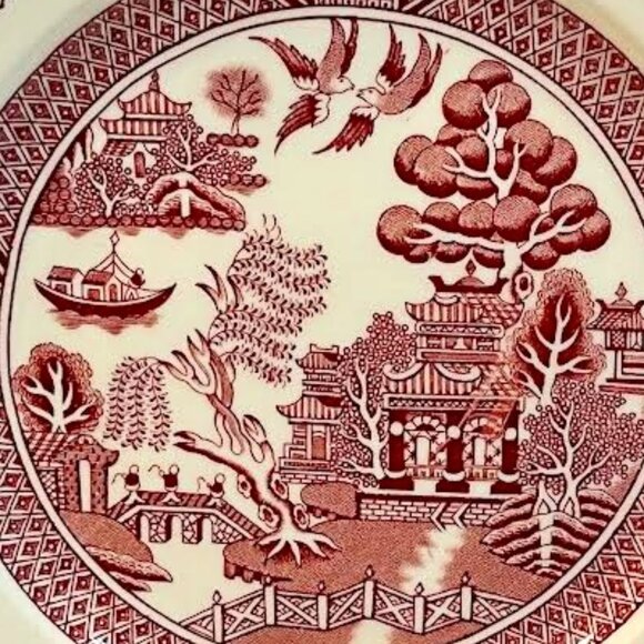 Alfred Meakin Pink Transferware Willow Ware Dinner Plate Willow Floral Design - Picture 4 of 12